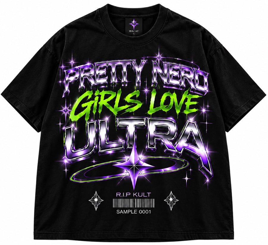 PRETTY NERD GIRLS LOVE ULTRA black T-shirt — alternate view