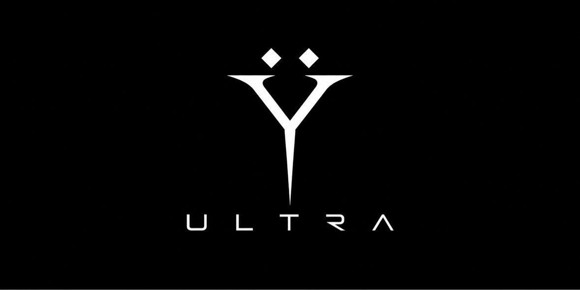 White Ÿ ULTRA symbol on a black field